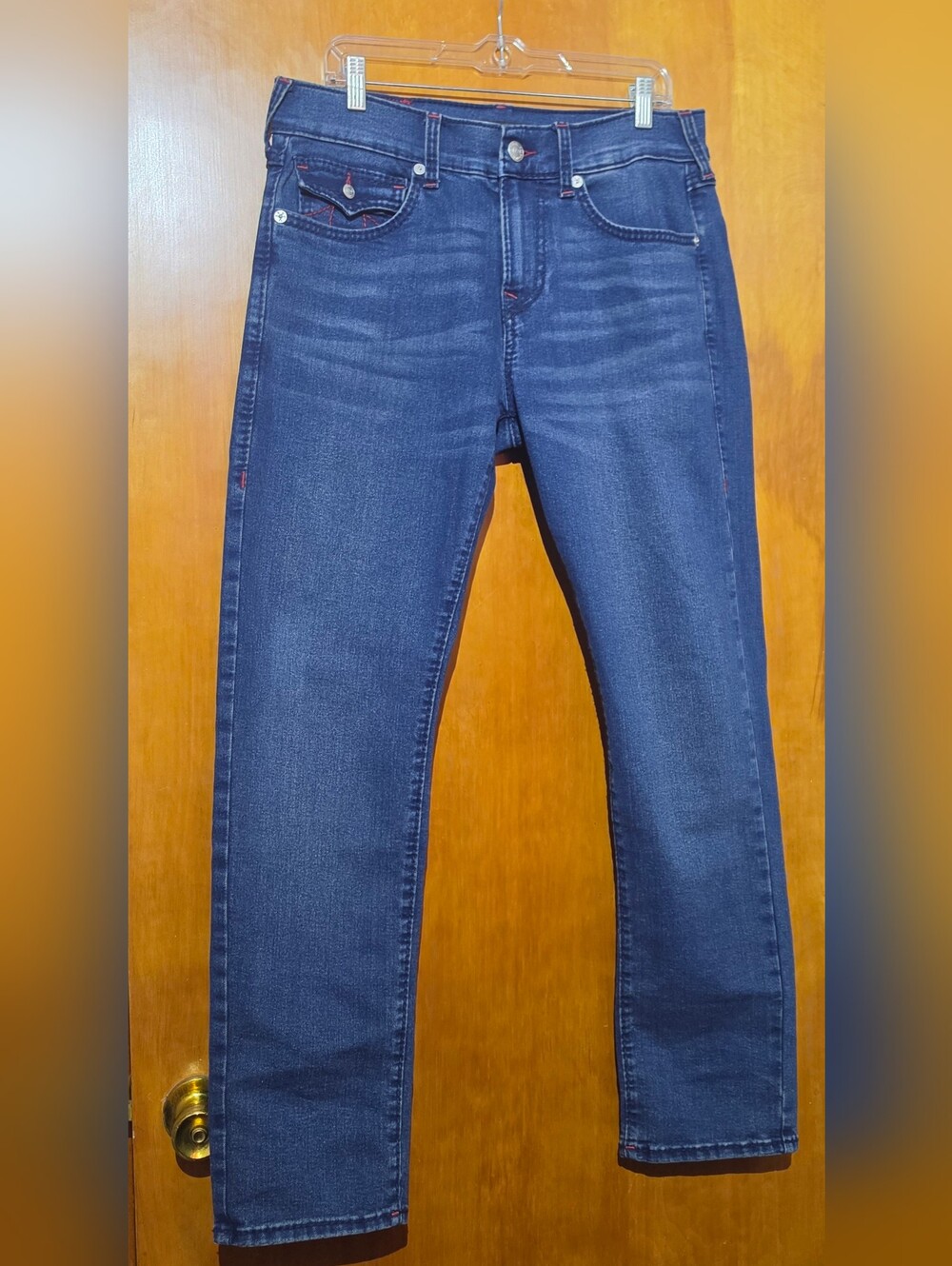 True Religion Geno Relaxed Slim Jeans Size 32 Red Horseshoe Flap Pocket